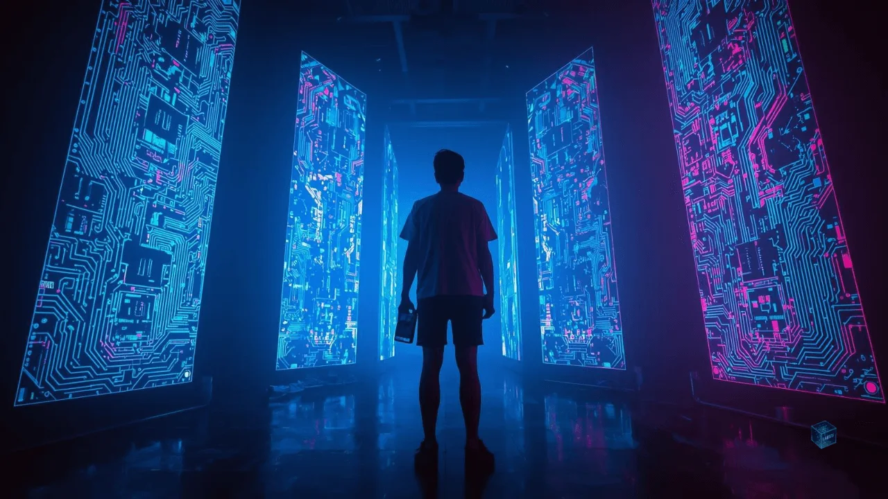 Gamer holding retro Game Boy as a symbol of resistance against modern gaming commercialization.